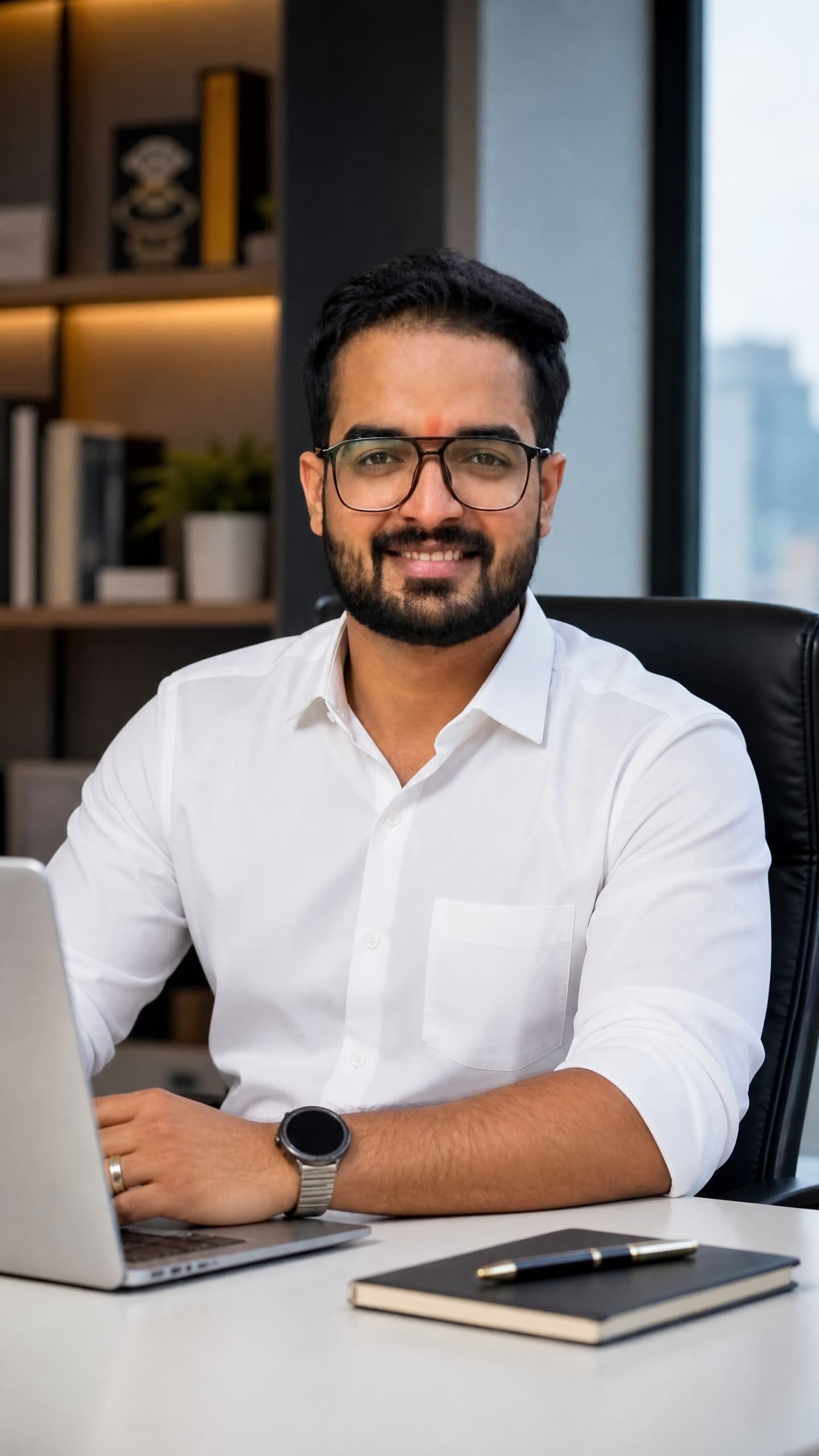 Priyanshu working at his desk